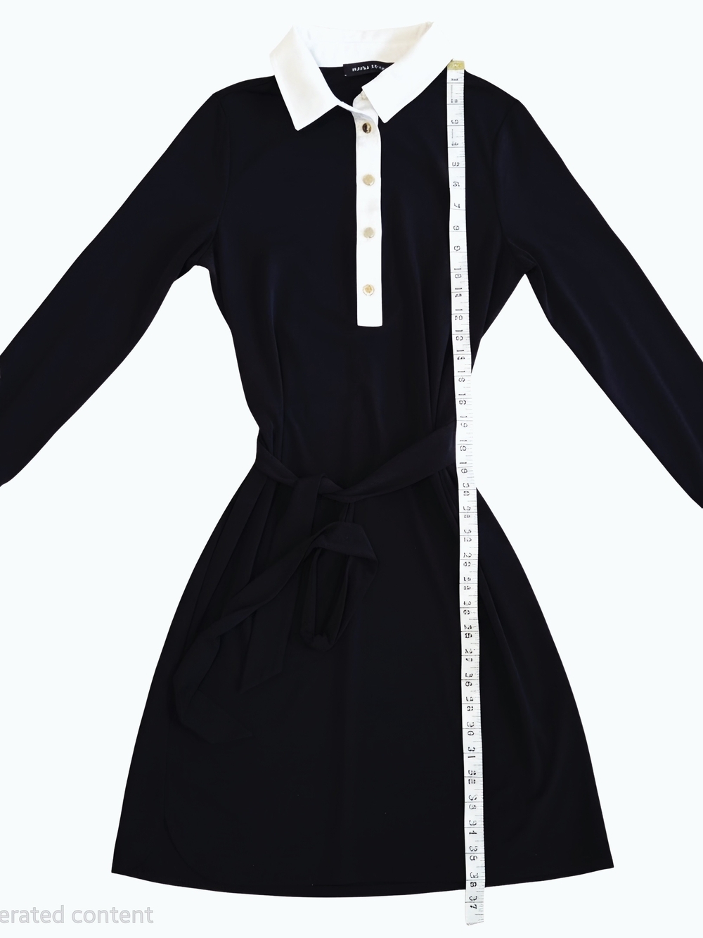 Ivanka Trump Black Matte Jersey Shirt Dress - White Contrast Collar & Cuffs - Sm